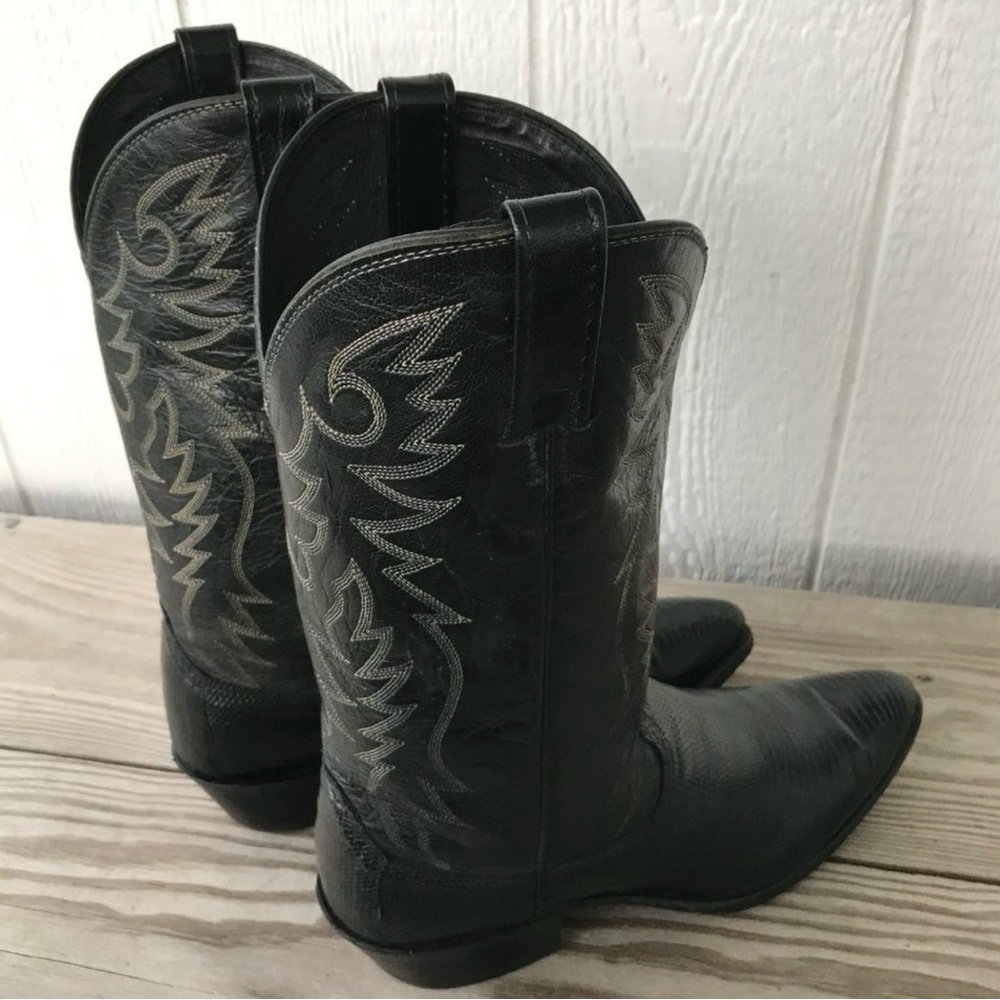 Vintage Dan Post Mens Black Teju Lizard Cowboy Western Boots 12 D P2393 USA